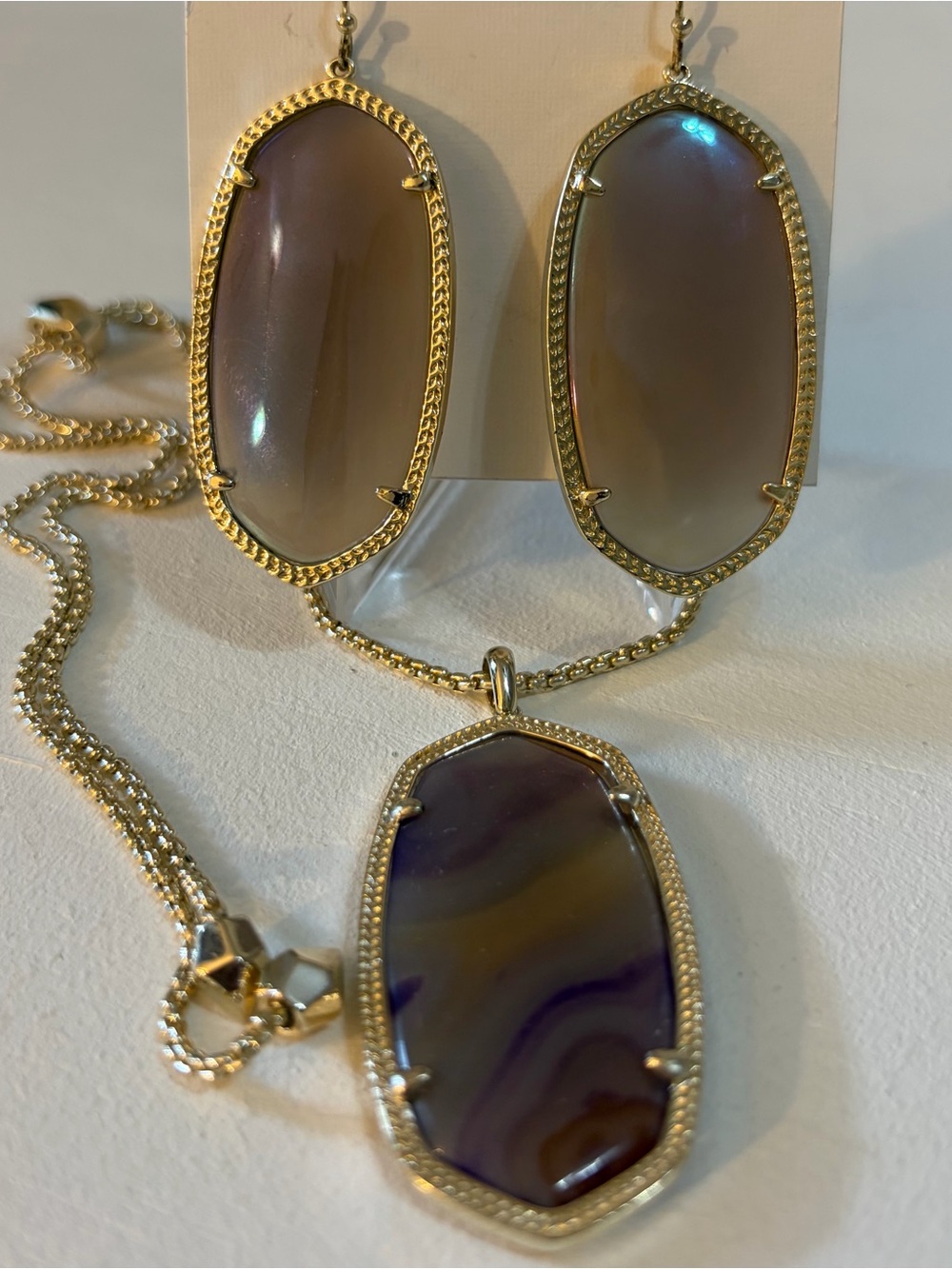 Kendra Scott Danielle Earrings + Reid Long Pendant Necklace Rare Purple Agate - Picture 4 of 5